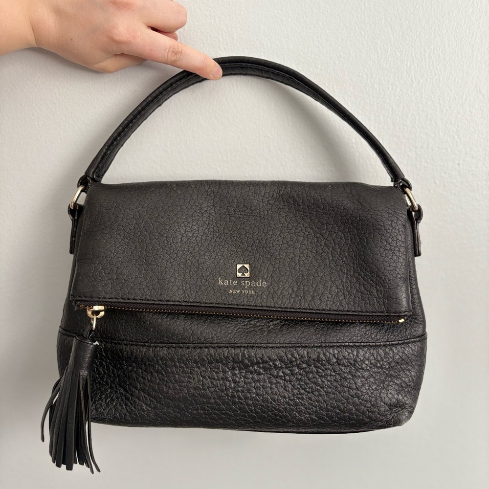 Kate Spade Authentic Black Pebbled Leather Shoulder Bag with Tassel